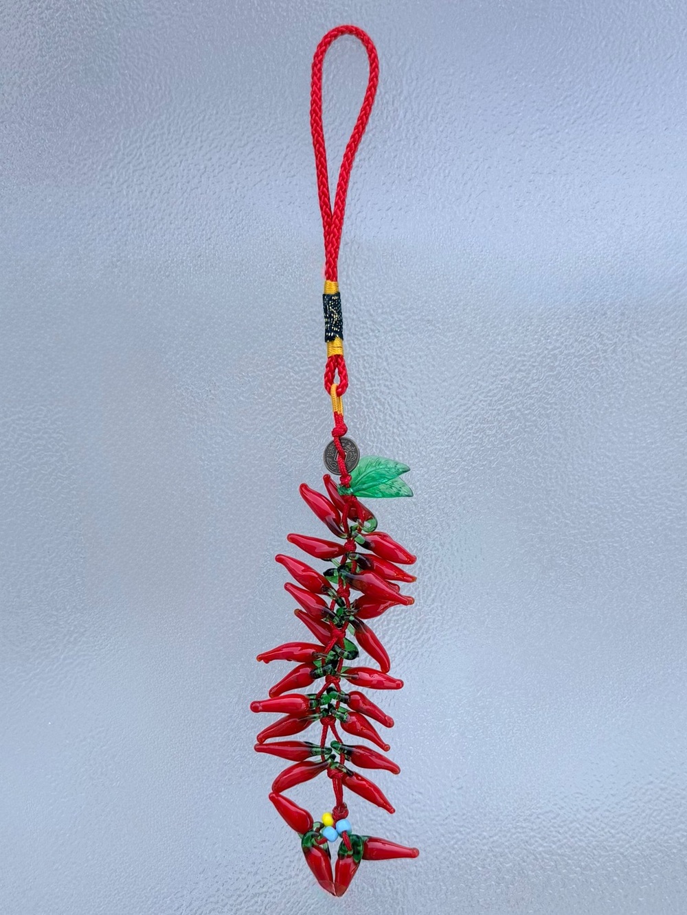 Small Handmade 26-Chili Pepper Glass Cluster Hanging Good Luck Charm Ornament